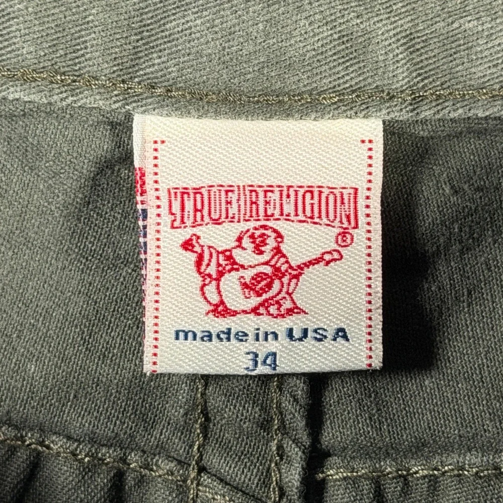 True Religion Billy Super T Mens 34x31 Olive Green Straight Leg Pants USA Made